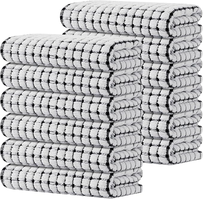 Kitinjoy Cotton 12 Pack Terry Kitchen Towels, Black | 16 x 25 Inches Super Soft and Absorbent Dish Towels, Quick Drying hand towels for kitchen Drying