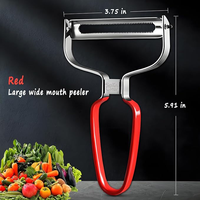 Larger Wide Mouth Kitchen Vegetable Peelers Cabbage Peeler (Serrated Y- Peeler) (Red)