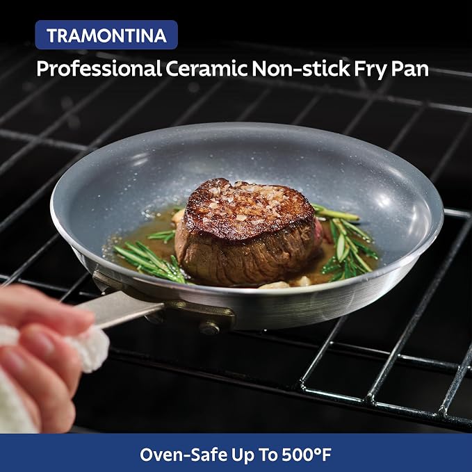Tramontina Professional 14-Inch Ceramic Non Stick Extra Large Frying Pan | Heavy-Gauge Aluminum Skillet with Ceramic Nonstick Coating, Dishwasher and Oven Safe, Gray, Made in Brazil