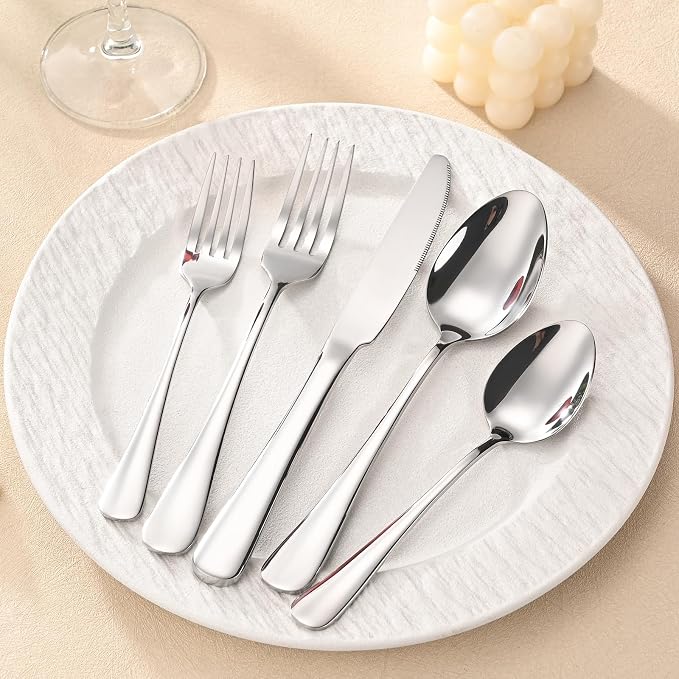 SIAKA 40-Piece Silverware Set, Stainless Steel Flatware Set Service for 8, Food Grade Cutlery Utensil Set for Home Restaurant, Include Knife Forks Spoons Set, Mirror Polished Dishwasher Safe