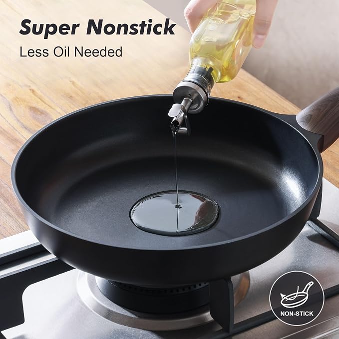 SENSARTE 8inch Nonstick Frying Pan Skillet with Lid, Black | Non Stick Pan Omelette Pans with Cover, Healthy Kitchen Cooking Chef's Pan with Cover, PFOA/PFOS Free, Induction Compatible