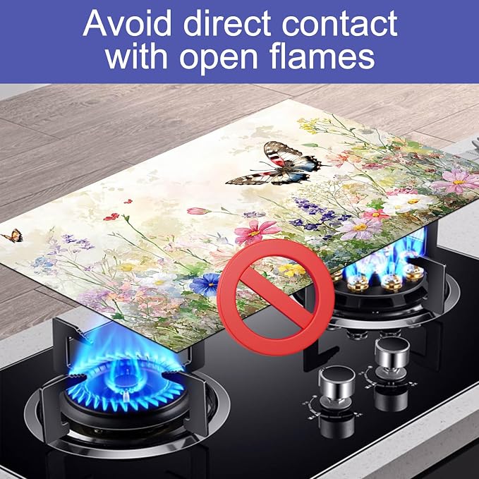 HOMETITUTE Butterfly Stove Top Cover 28x20 Wildflower Meadow Diatomite Mat