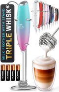 Zulay Kitchen Powerful Milk Frother Wand With Duracell Batteries - Ultra Fast Handheld Drink Mixer - Electric Whisk Foam Maker for Coffee, Lattes, Cappuccino & Matcha - Triple Whisk - Pink Rose