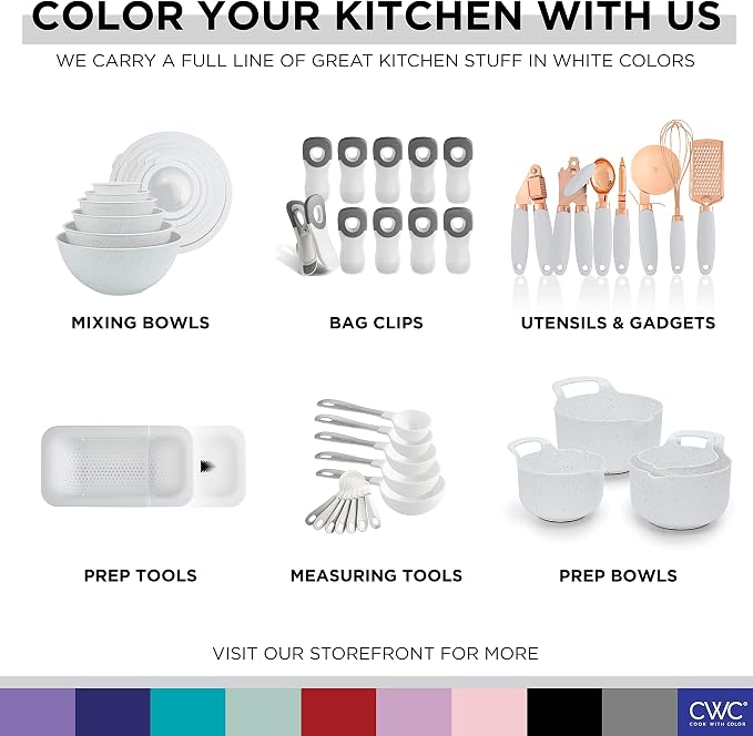 COOK WITH COLOR Mixing Bowls with TPR Lids - 12 Piece Plastic Nesting Bowls Set includes 6 Prep Bowls and 6 Lids, Microwave Safe Mixing Bowl Set (Speckled White)