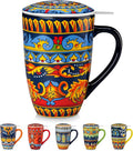 vancasso 18 Oz Tea Infuser Mug with Lid, Midnight Peacock | Eye-Catching Bohemian Pattern, Adds Charm to Any Tea Corner, Ceramic Mug with Infuser, Microwave and Dishwasher Safe