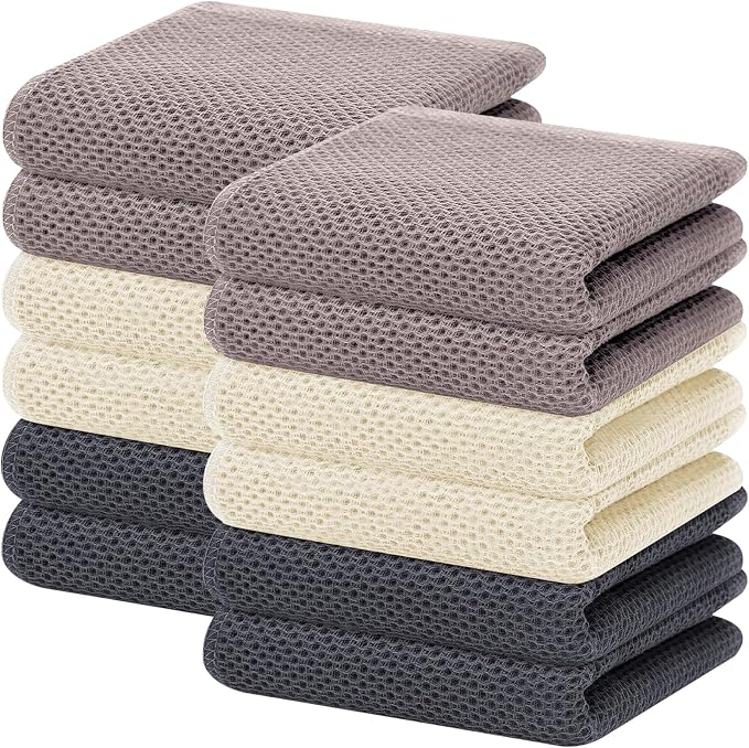 Homaxy 100% Cotton Waffle Weave Kitchen Dish Towels 12-Pack, Mixed Color | 13 x 28 Inches, Ultra Soft Absorbent Dish Towels, Quick Drying Cleaning Towels