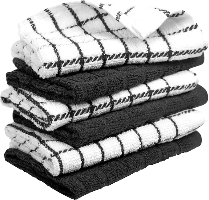 Bumble Dish Cloths (6-Pack), 100% Cotton Kitchen Towels, 12"x12" - Black | 405 GSM | Soft, Highly Absorbent & Durable Dish Towels for Kitchen