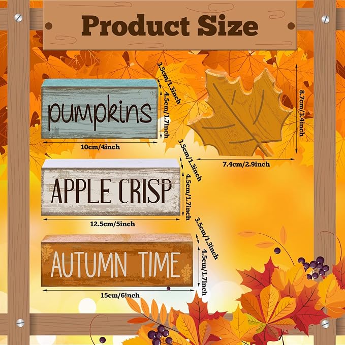 Lineshading 5 Pcs Fall Wood Block Signs Farmhouse Tabletop Decor Maple | Tiered Tray Decorations for Home, Stackable Wooden Blocks, Autumn Harvest Theme with Pumpkins Apple Crisp Text, Rustic