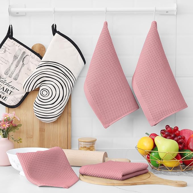 Homaxy 100% Cotton Waffle Weave Kitchen Dish Cloths 18-Pack, Dried Rose | 12 x 12 Inches, Ultra Soft Absorbent Dish Towels, Quick Drying Dish Rags with Hanging Loop