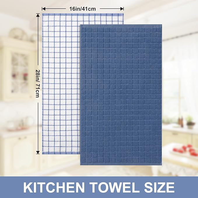Homaxy Large Premium Cotton Kitchen Towels 16"x 28", 4 Pack, Navy Blue | Natural Ring Spun 390 GSM Dish Towels, Super Absorbent Terry Kitchen Hand Towels, Soft Tea Towels with Hanging Loop