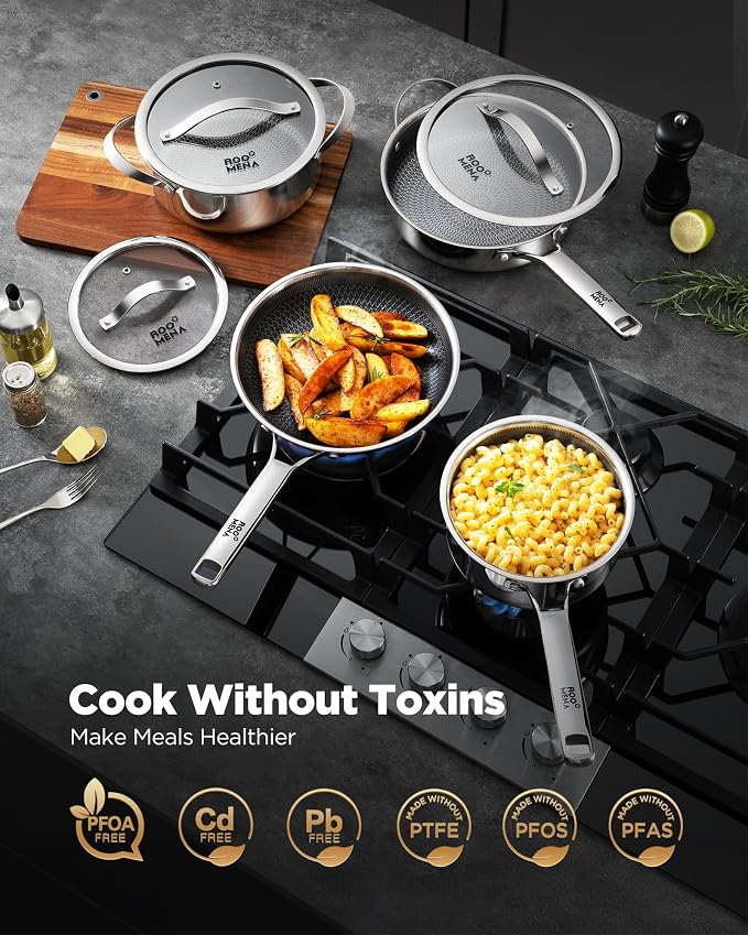 Wok pan with Lid, Hybrid Ceramic 13 Inch Tri-Ply Stainless Steel Woks & Stir-fry Pans Nonstick, Non-Toxic, PFAS/PFOA/PTFE Free, Metal Utensil Safe, Dishwasher & Oven Safe, Induction Compatible
