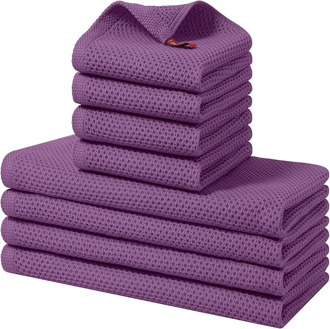 Homaxy 8 Pack 100% Cotton Kitchen Towels and Dishcloths Set, Purple | 12 x 12 Inches and 13 x 28 Inches Kitchen Towels Set, Ultra Soft Absorbent Dish Cloths for Washing Dishes