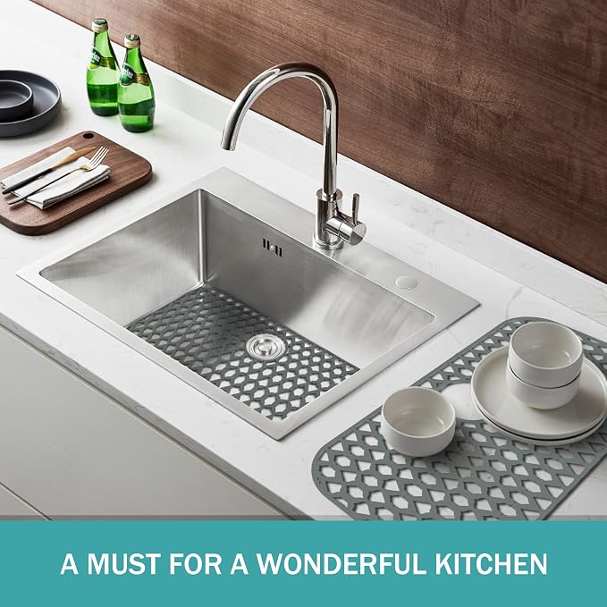 Silicone Kitchen Sink Protectors Mats - 12" 13" 14" 16" 18" 19" 21" 22" 24" 25" 26" 28" 30", Heat Resistant, Machine-wash (30”x16”, Rear Drain)