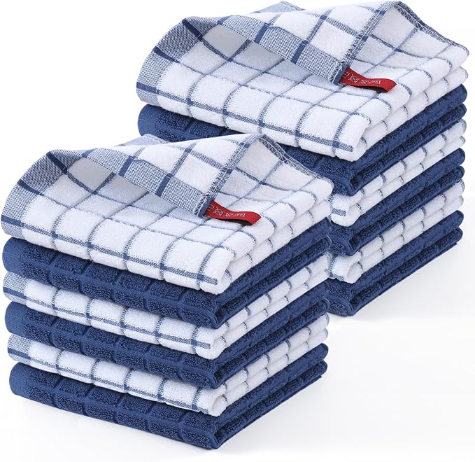 Homaxy Premium Cotton Kitchen Dish Cloths 12"x 12", 12 Pack, Navy Blue | Natural Ring Spun 390 GSM Dish Rags, Super Absorbent Terry Dish Towels, Soft Dishcloths with Hanging Loop