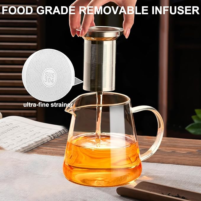 Baalaka Glass Teapot 18.6oz/550ml, Tea Pot with Removable Infusers for Loose Tea, Borosilicate Glass Tea Kettle Tea Maker Stovetop for Camping, Tea Infuser for Loose Leaf Tea Travel | Borosilicate glass tea kettle with infuser; steel strainer for loose...