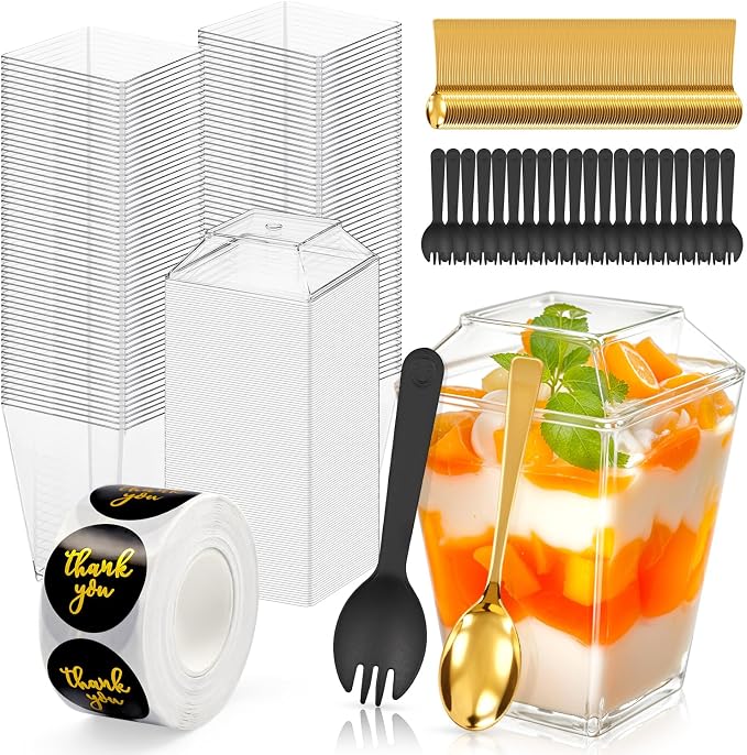 380 Pcs 5oz Clear Plastic Dessert Cups with Lids & Spoons – BPA-Free Appetizer & Parfait Cups for Pudding, Mousse, Jello, Yogurt – Includes 20 Bonus Forks
