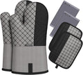 Oven Mitts and Pot Holders Sets 6pcs, Kitchen Oven Glove,High Heat Resistant 550 Degree Extra Long Oven Mitts and Potholders with Non-Slip Silicone Surface for Home Essentials (Grey) (Gray 2)