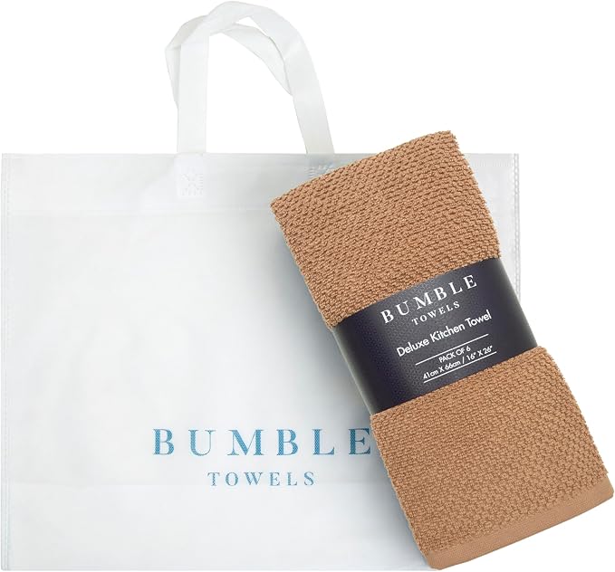Bumble Kitchen Towels 6 Pack 100% Cotton 16"x26" - Tan Solid | 430 GSM Soft Kitchen Hand Towels with Hanging Loop, Highly Absorbent & Durable for Washing and Drying Dishes