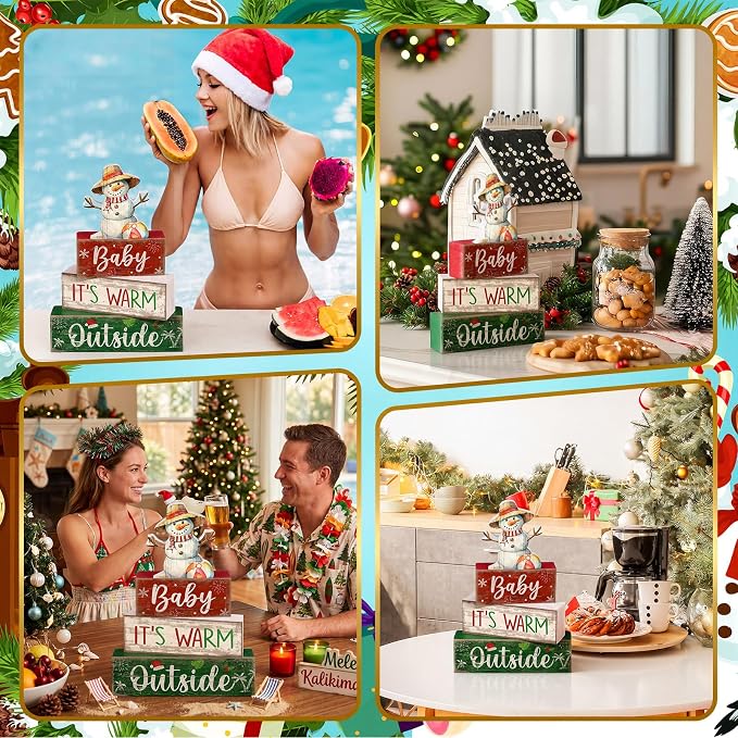 Lineshading 4 Pcs Christmas In July Table Decorations Summer Christmas Signs