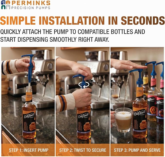 Premium Syrup Pump Compatible with Torani 750 ml Bottle, Davinci Syrups - No Spill, No Clog Syrup Pump Dispenser for Vanilla, Snow Cone, Blueberry, Coffee Flavoring & More (Pack of 6, Blue)