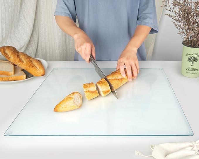 Glass Cutting Board 20”x16”: Tempered Glass Kitchen Counter Protector - Durable- Scratch-Resistant, Heat-Proof - Clear Design