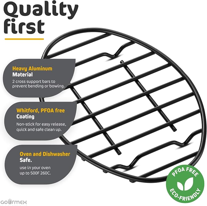 Black, Oval Oven Roasting Rack with Integrated Feet | Ideal for Cooking, Baking, Roasting, Cooling and Grilling | Non-Stick Coating, PTFE Free | Oven and Dishwasher Safe Rack (6 x 9")