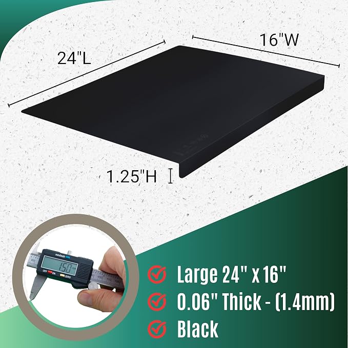 Silicone Mat for Kitchen Counter with "Edge Protection" – Quartz Countertop Protector Mats – Silicone Heat Resistant Mat – No Folds or Wrinkles – 1.4mm Thick, 24"x16", Black