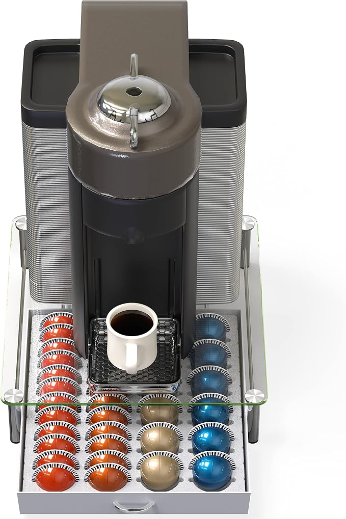 Deco Brothers Tempered Glass Vertuo Pod Holder, Fits 24 Large/48 Small Pods | Compatible with Nespresso Capsule, White