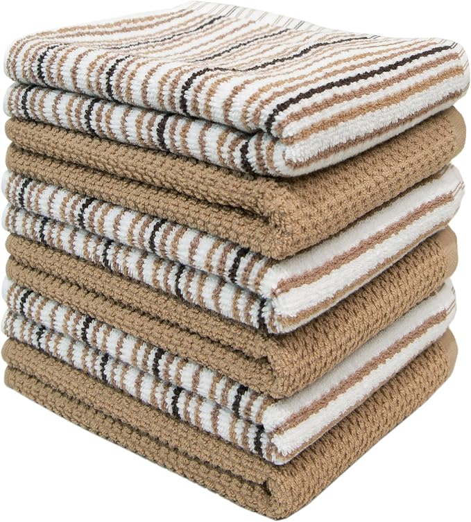 Bumble Kitchen Towels 6 Pack 100% Cotton 16"x26" - Tan | 430 GSM Soft Kitchen Hand Towels with Hanging Loop, Highly Absorbent & Durable for Washing and Drying Dishes