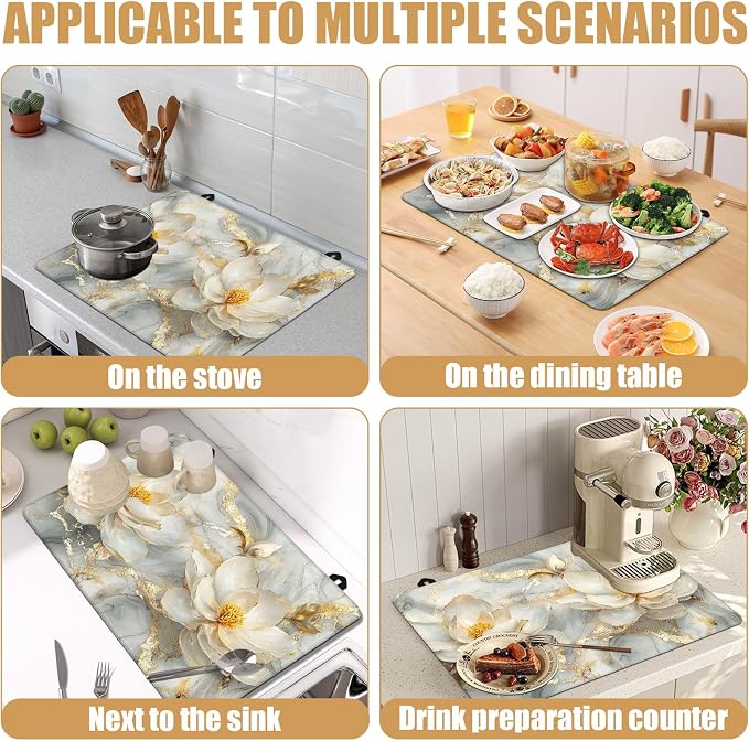 Magnolia flower Stove Top Covers for Electric Stove,Gold Marble Electric Gas Stove Pad Heat Resistant Range Cooktop Protector for Home Decor Kitchen 28"x20"