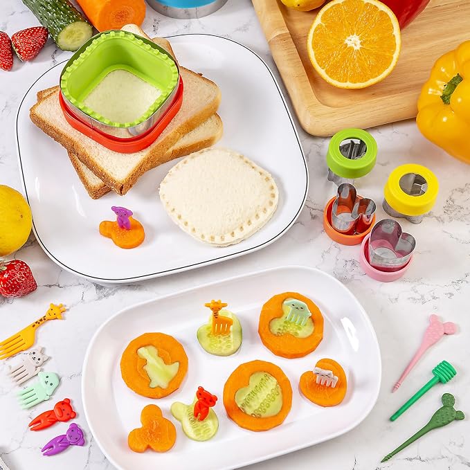 Nifogo Sandwich Cutter for Kids Lunch 22 Pcs (LARGE) | Sandwich Maker, Cookie Cutters and Sealer Set, Stainless Steel, Bread Decruster, Dinosaur Mickey Heart Shape for Boys Girls