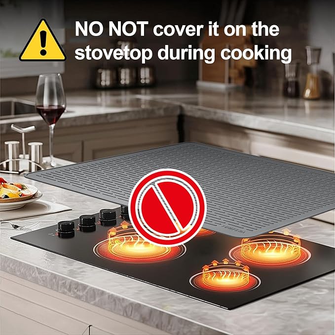 YUHFERA Stove Top Cover for Electric Stove - Silicone Stove Mat for Glass Top, Glass Cooktop Protector, XL Dish Drying Mats for Kitchen,Oven Covers for Electric Stove (Gray,30 x 21)