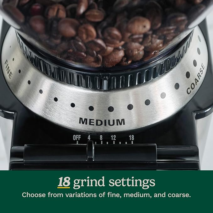 Cuisinart Electric Burr Coffee Grinder, 18-Position Selector, 4-18 Cups | Flat burr coffee bean grinder with 18 options, fine to coarse, & removeable, easy-to-clean 8 oz bean hopper, DBM-8P1