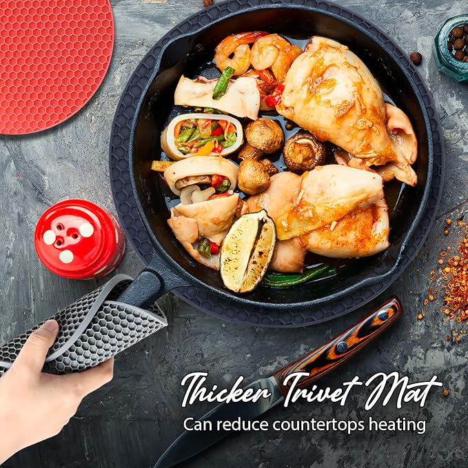 4 Pack Silicone Trivet for Hot Dishes | Heat Resistant Silicone Pot Holders for Kitchen Countertops, Hot Dishes, Jar Opener, Spoon Holder, Easy to Wash, Navy