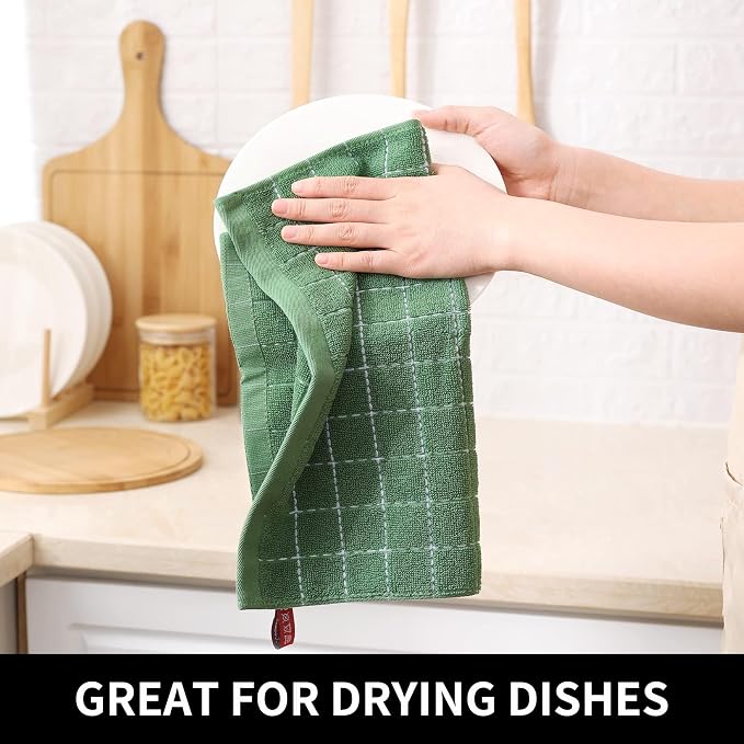 Homaxy 100% Cotton Terry Kitchen Dish Cloths, 8 Pack, Grass Green | Ultra Soft and Absorbent, Suitable for Drying and Washing Dishes