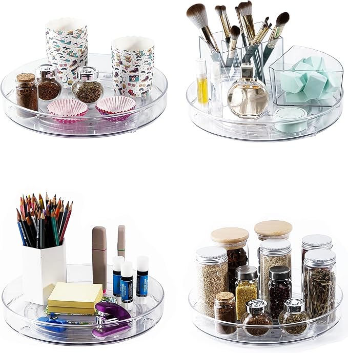 4 Pack Lazy Susan 9.2" Inch Turntable Organizer Pantry Organization and Storage Container Bins Spice Rack Cabinet Rotating Condiment for Pantry Kitchen Vanity Bathroom Jewelry Holder Clear | Pantry Organizers and Storage Container Bins Spice Rack Cabin...