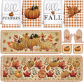 Fanfanwin 10 Pcs Fall Pumpkin Kitchen Decor Set Maple Leaves Kitchen Towels Pot Holders Oven Mitts and Rugs Set for Cooking Baking Gift Harvest Autumn Home Decor