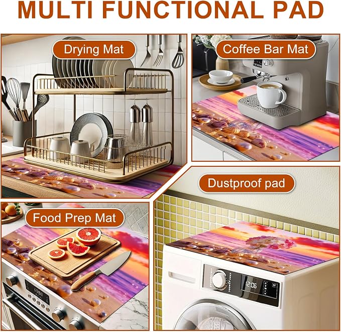 HOMETITUTE Summer Stove Top Covers for Electric Stove 28x20 Inches Sunset Beach Flower Seashell Heat Resistant Glass Cooktop Protector Pad Decorative Stovetop Cover for Kitchen Coffee Bar Decor