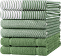 Homaxy 6 Pack Cotton Terry Premium Kitchen Towels, 18 x 28 in, Grass Green | Large 380 GSM Dish Towels, Highly Absorben Flat & Terry Kitchen Hand Towels, Soft Utility Tea Towel Set with Hanging Loop