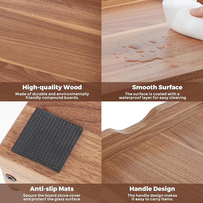 Stove Top Covers for Gas Burners and Electric Stove, 30"L x 22"W x 2.4" Gas Stove Cover, Wooden Cutting Boards/Sink Cover for Kitchen, Tray for Kitchen Counter Space (Nature)