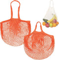 M METERXITY 2-Pack Cotton Mesh Bag, Reusable Washable Mesh Net String Grocery Bags, Reusable Produce Bags with Handle, Net Tote Bag for Fruits/Vegetables Shopping [Orange, Long&Short Handle]