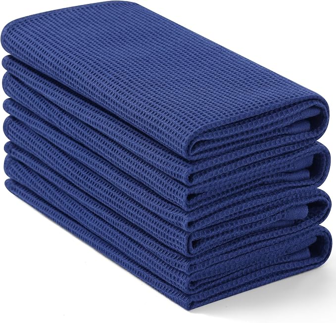 Homaxy 100% Cotton Waffle Weave Kitchen Towels, 4 Pack, Blue | Soft and Absorbent Dish Towels, 16 x 26 Inches Quick Dry Hand Towels