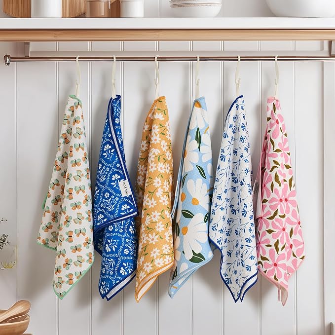 RECYCO Waffle Kitchen Towel Set of 2 - Quick Dry Microfiber Sustainable Dish Towels - Ultra Absorbent Reusable Cleaning Tea Towels - Lightweight Hand Towels,16”x 28”, Butterfly Gingham