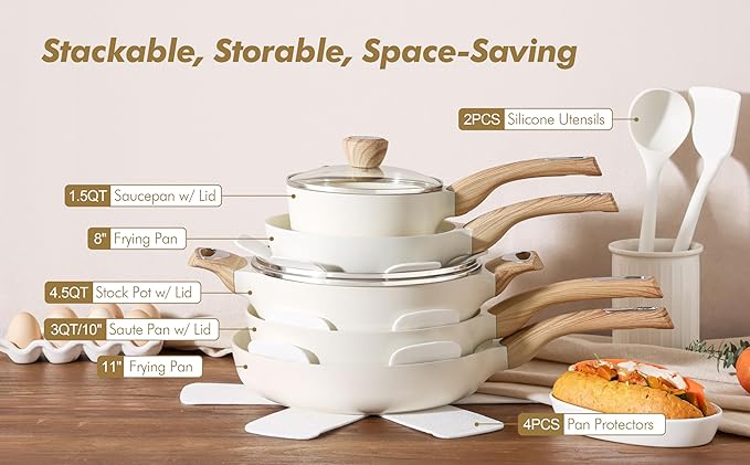 SENSARTE Ceramic Cookware Sets, Pots and Pans Set Non stick, 14 Piece Induction Cookware, Non toxic Healthy Non Stick Kitchen Cooking Set, with Frying Pans Set, PFAS PTFE PFOA PFOS Free