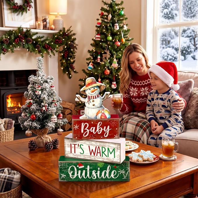 Lineshading 4 Pcs Christmas In July Table Decorations Summer Christmas Signs