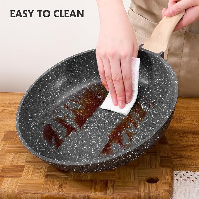 Roomena 12in Nonstick Frying Pan Skillet, Omelette Pan, Egg Frying Pan, Non Stick Granite Fry Pans with Heat-Resistant Handle, Requires Installation, PFOA Free Chef's Pan, Induction Compatible