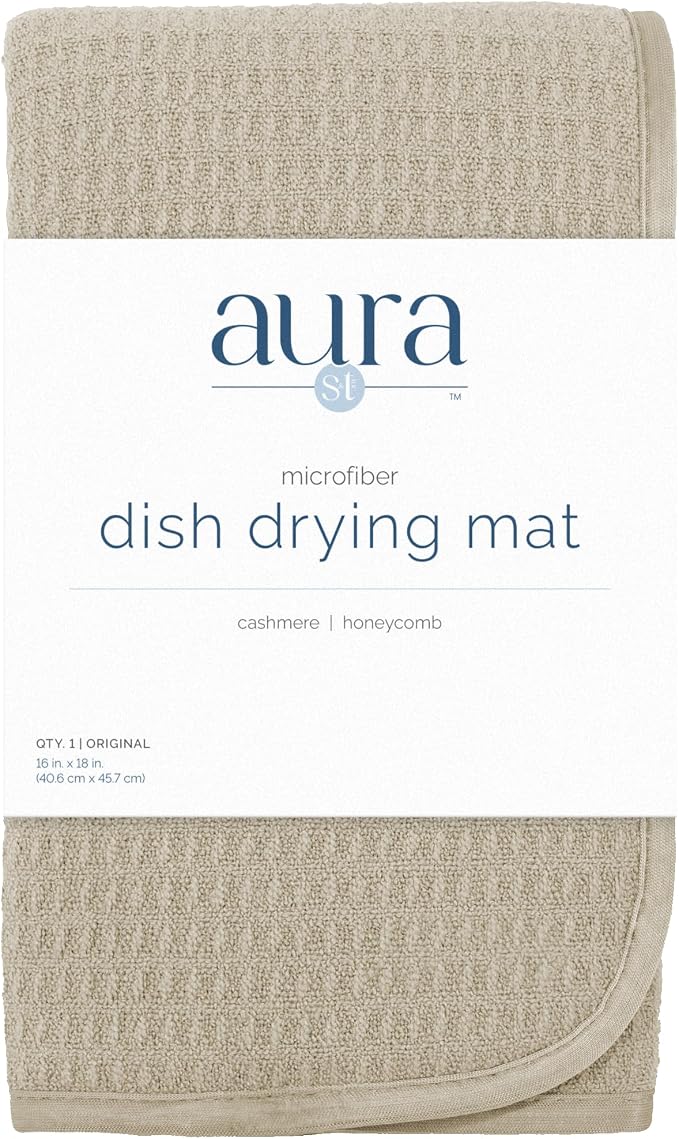 S&T INC. Dish Drying Mat, 16" x 18", Large, Beige | Absorbent Microfiber, Kitchen Counter Mat for Dishes, Utensils, Pots and Pans, Machine Washable