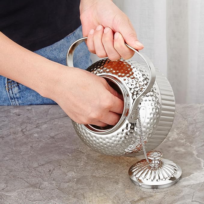 SANQIAHOME Antique 1.4L (45 Oz) Stainless Steel Teapot with Infuser Silver