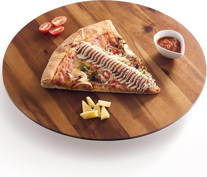 TIDITA 16" Wooden Lazy Susan Organizer for Cabinet, 360° Rotation, No Rim | Solid Acacia Wood, Non-Skid Pads, Swivel Round Lazy Susans Turntable for Countertop, Decorative Tray, Cheese Board, Multi-Use