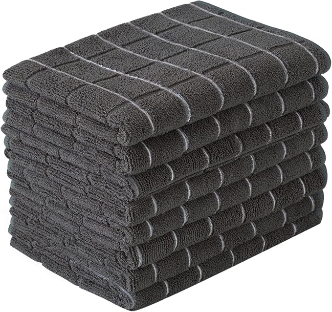 Microfiber Dish Towels - Soft, Super Absorbent and Lint Free Kitchen Towels - 8 Pack (Lattice Designed Black Colors) - 26 x 18 Inch…